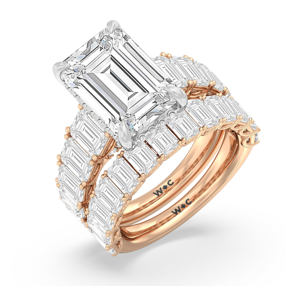 Elegance Emerald Accent Hidden Halo Engagement Ring with Emerald Cut Diamond in 14KT White & Rose Gold view 4
