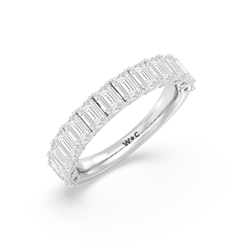 Elegance Emerald Accent Hidden Halo Diamond Wedding Band with Platinum Cut Diamond in 14KT Platinum view 4
