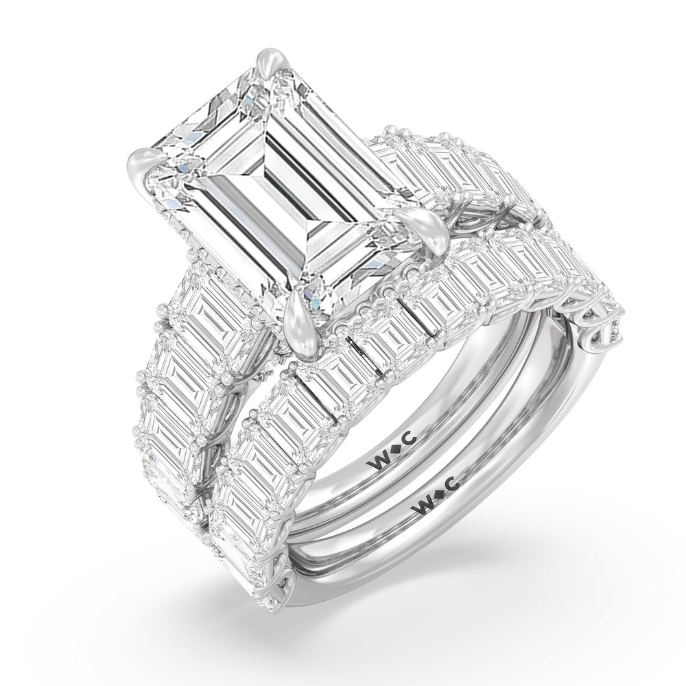 Elegance Emerald Accent Hidden Halo Engagement Ring with Radiant Cut Diamond in 14KT Platinum view 4
