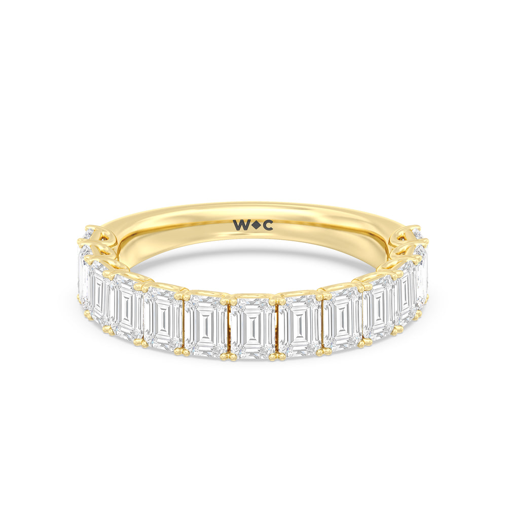 Elegance Emerald Accent Hidden Halo Diamond Wedding Band with 18KT Yellow Gold Cut Diamond in 14KT Yellow Gold view 1
