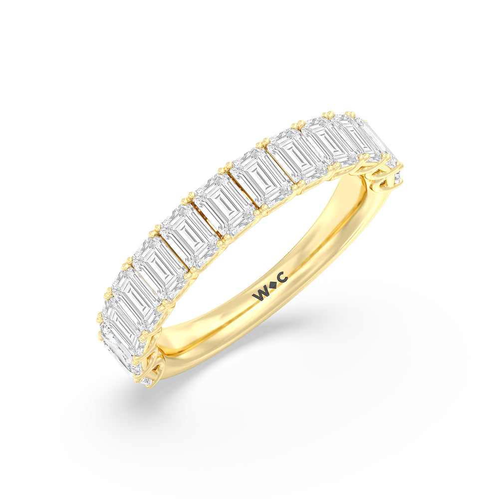 Elegance Emerald Accent Hidden Halo Diamond Wedding Band with 18KT Yellow Gold Cut Diamond in 14KT Yellow Gold view 4
