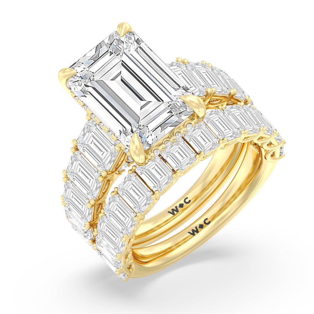 Elegance Emerald Accent Hidden Halo Engagement Ring with Radiant Cut Diamond in 14KT Yellow Gold view 4
