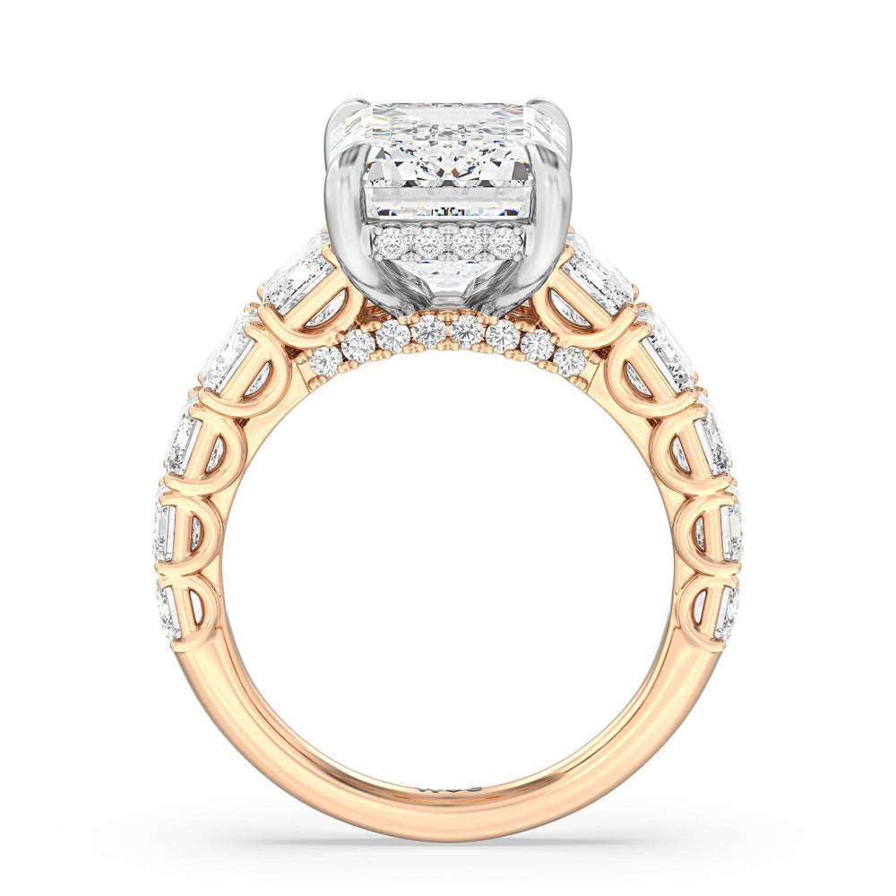 Elegance Emerald Accent Hidden Halo Engagement Ring with Emerald Cut Diamond in 14KT White & Rose Gold view 4
