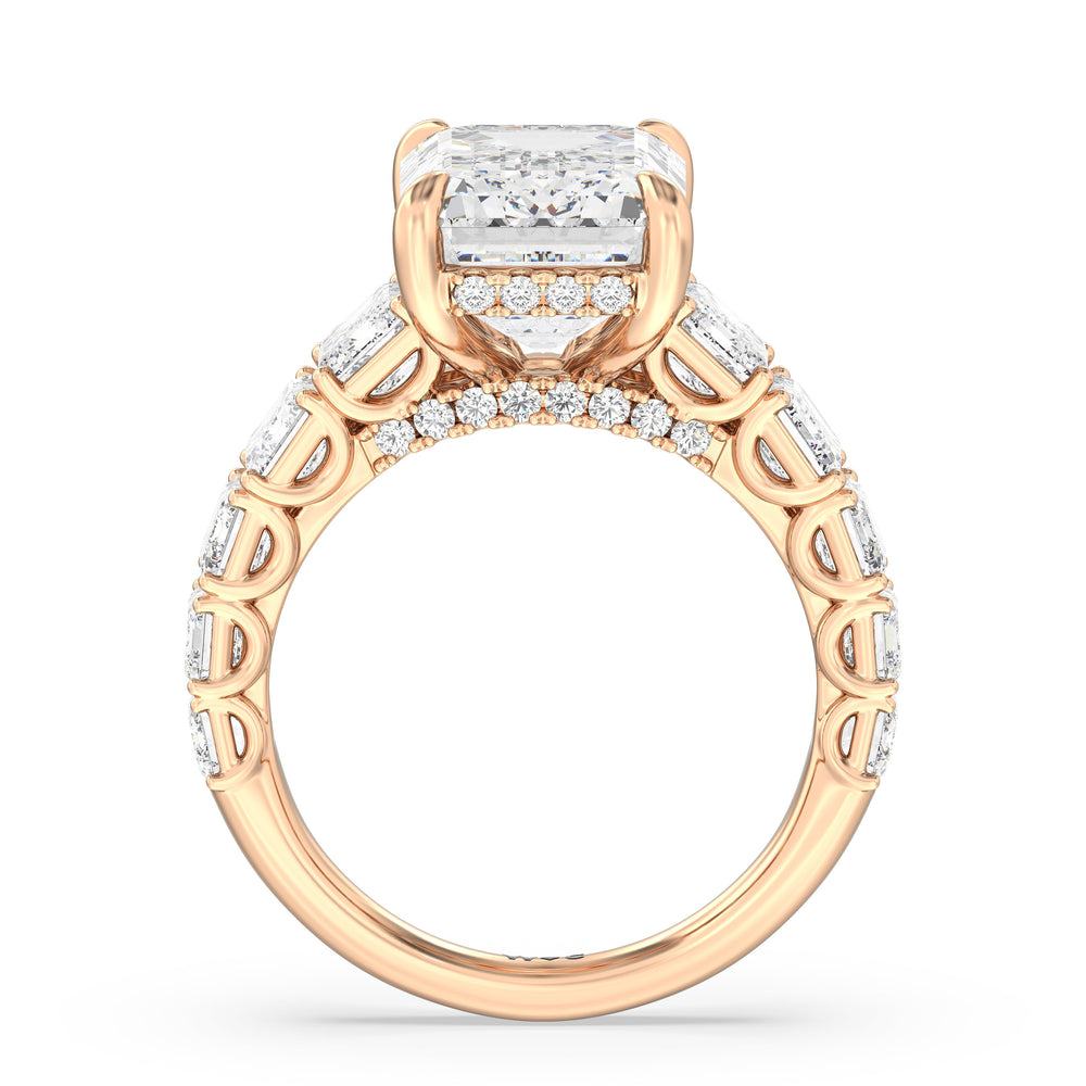 Elegance Emerald Accent Hidden Halo Engagement Ring with Emerald Cut Diamond in 14KT Rose Gold view 2

