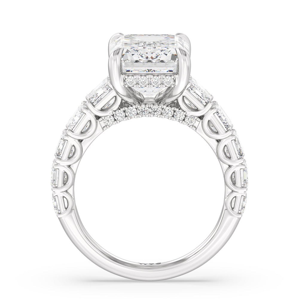 Elegance Emerald Accent Hidden Halo Engagement Ring with Emerald Cut Diamond in 14KT Platinum view 2
