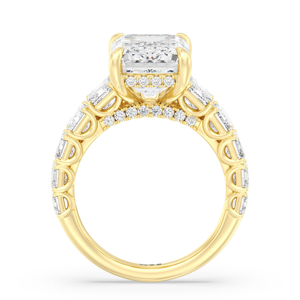 Elegance Emerald Accent Hidden Halo Engagement Ring with Emerald Cut Diamond in 14KT Yellow Gold view 2

