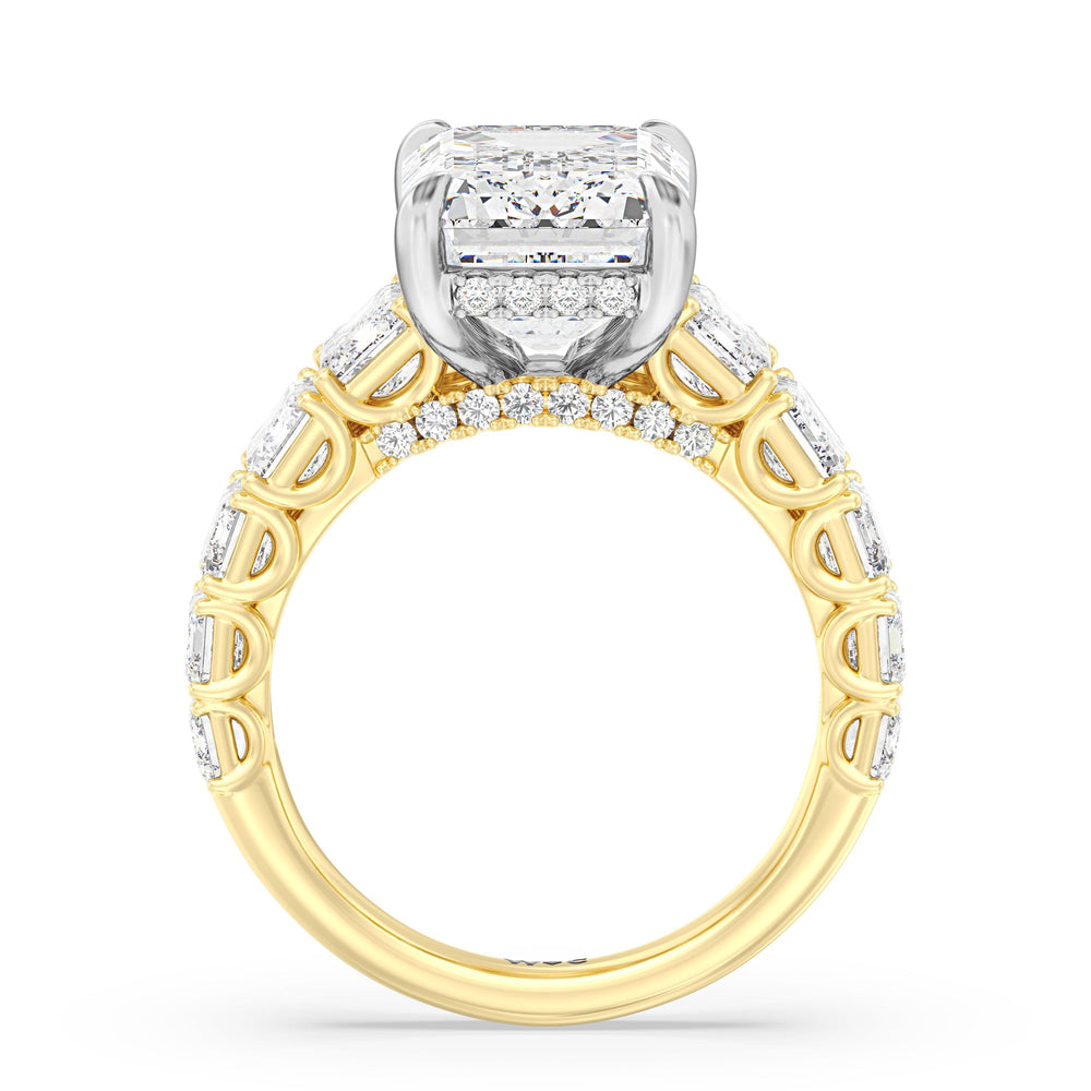 Elegance Emerald Accent Hidden Halo Engagement Ring with Emerald Cut Diamond in 14KT White & Yellow Gold view 2
