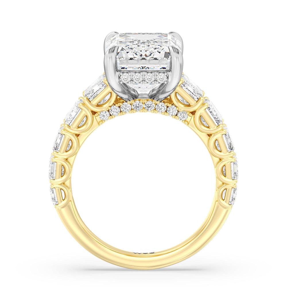 Elegance Emerald Accent Hidden Halo Engagement Ring with Emerald Cut Diamond in 14KT White & Yellow Gold view 4
