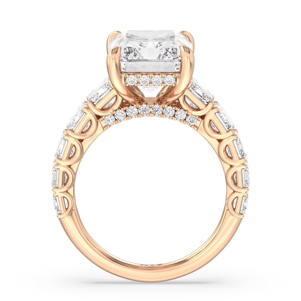 Elegance Emerald Accent Hidden Halo Engagement Ring with Asscher Cut Diamond in 14KT Rose Gold view 4
