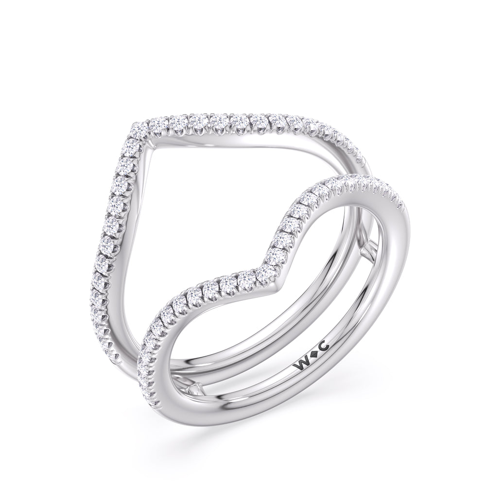 Elegance Split Half Pave Diamond Wedding Band with Platinum Cut Diamond in 14KT Platinum view 4
