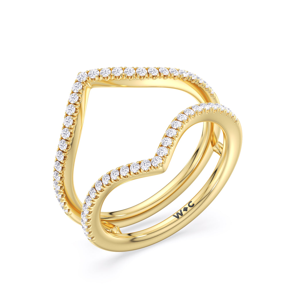 Elegance Split Half Pave Diamond Wedding Band with 18KT Yellow Gold Cut Diamond in 14KT Yellow Gold view 4

