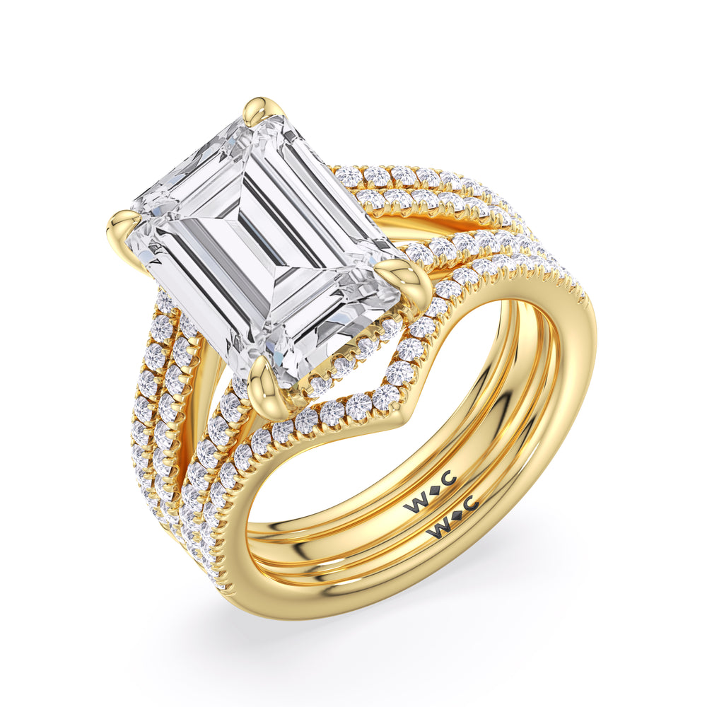 Elegance Split Half Pave Diamond Wedding Band with 18KT Yellow Gold Cut Diamond in 14KT Yellow Gold view 3
