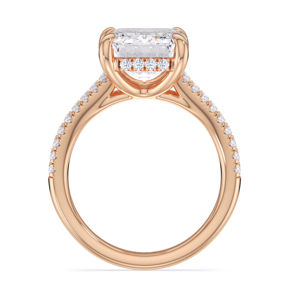 Elegance Split Shank Pave Engagement Ring with Emerald Cut Diamond in 14KT Rose Gold view 4
