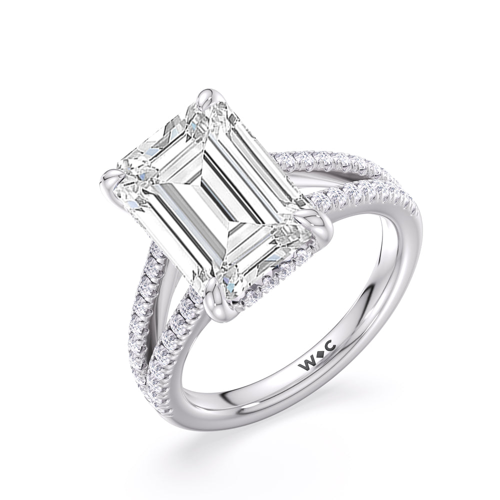 Elegance Split Shank Pave Engagement Ring with Emerald Cut Diamond in 14KT Platinum view 5
