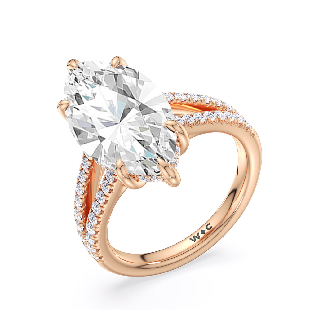 Elegance Split Shank Pave Engagement Ring with Marquise Cut Diamond in 14KT Rose Gold view 5

