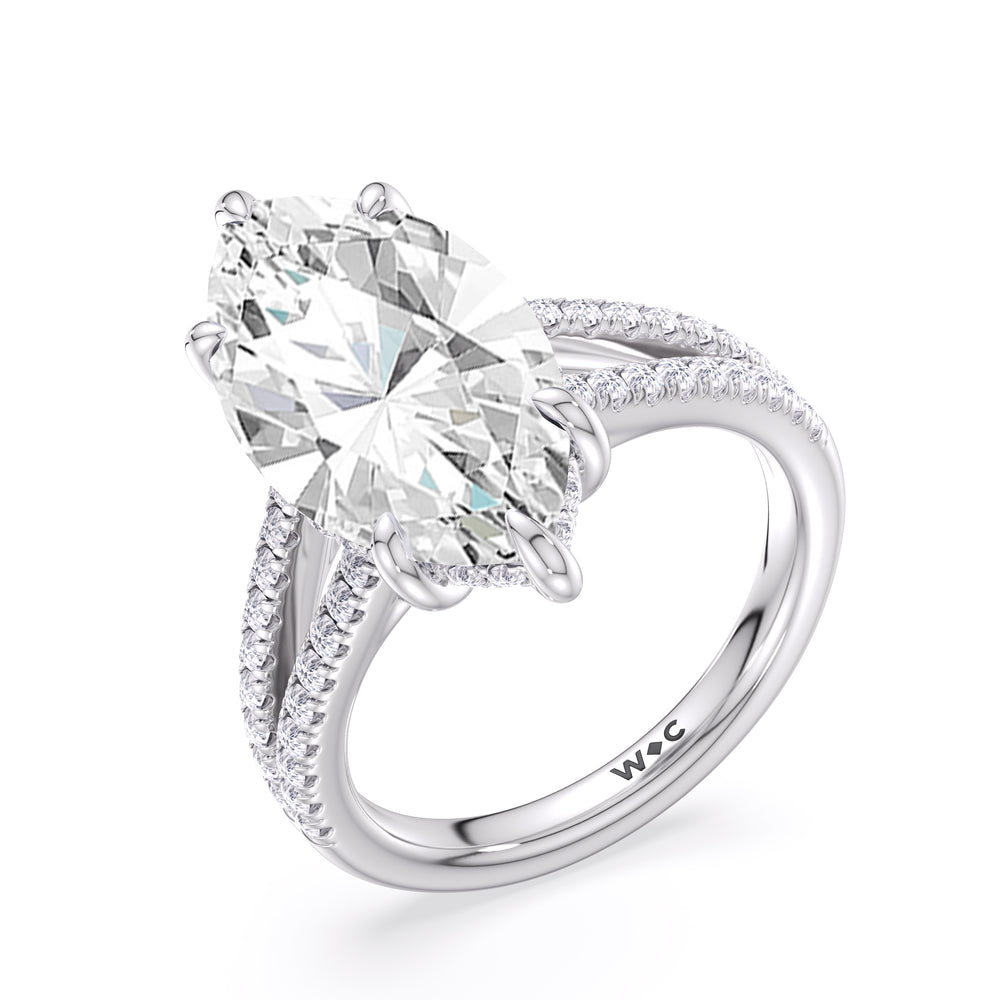 Elegance Split Shank Pave Engagement Ring with Marquise Cut Diamond in 14KT Platinum view 5
