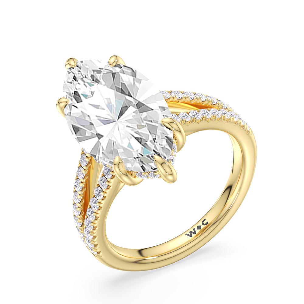 Elegance Split Shank Pave Engagement Ring with Marquise Cut Diamond in 14KT Yellow Gold view 5
