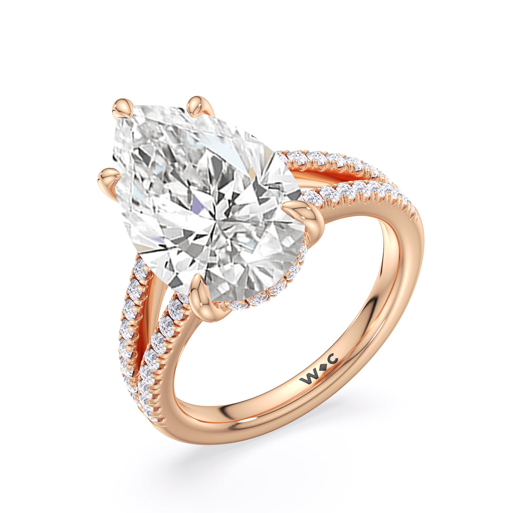 Elegance Split Shank Pave Engagement Ring with Pear Cut Diamond in 14KT Rose Gold view 5
