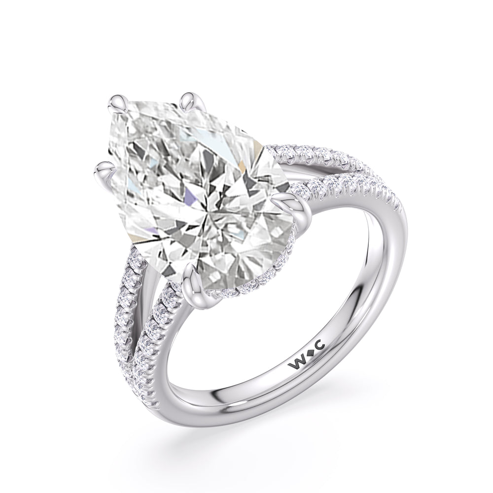 Elegance Split Shank Pave Engagement Ring with Pear Cut Diamond in 14KT Platinum view 5

