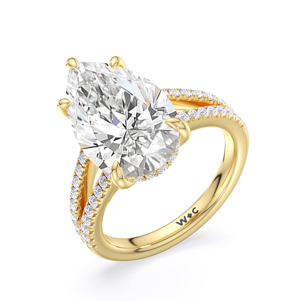 Elegance Split Shank Pave Engagement Ring with Pear Cut Diamond in 14KT Yellow Gold view 5
