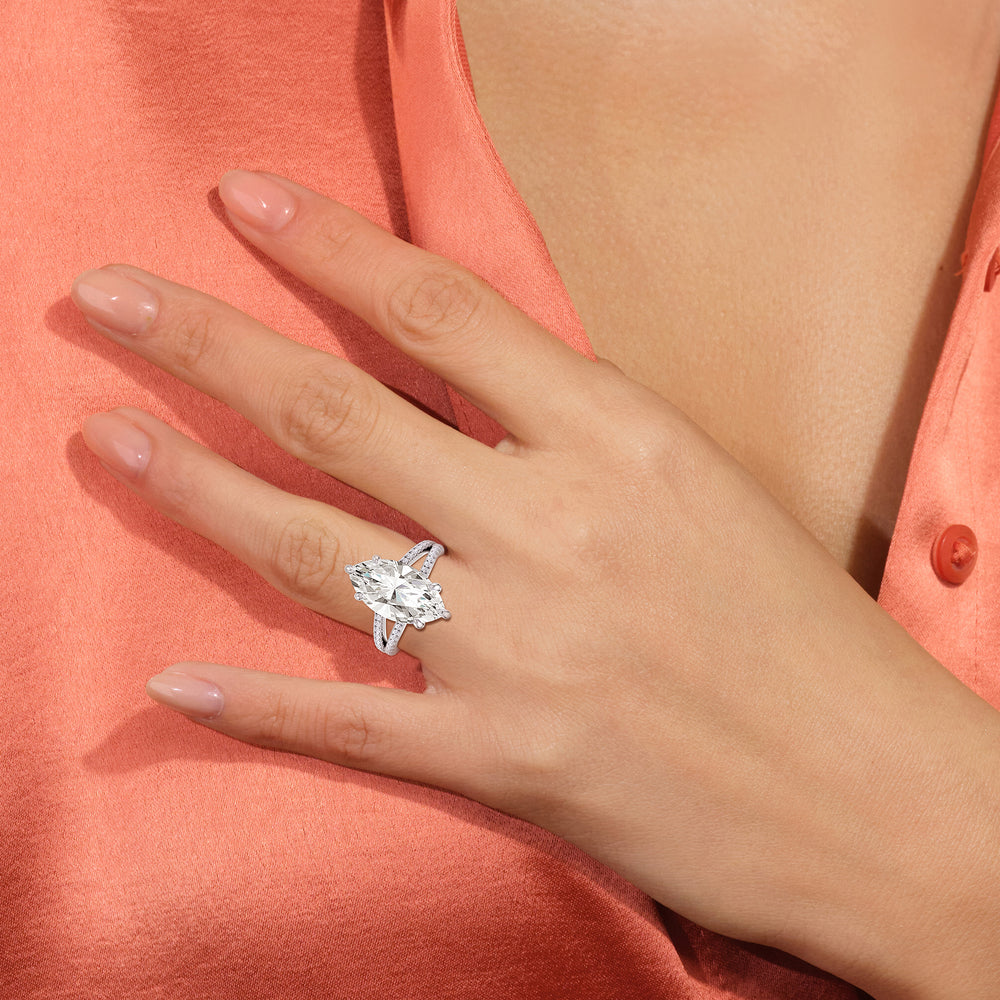 Elegance Split Shank Pave Engagement Ring with Marquise Cut Diamond in 14KT Rose Gold view 2
