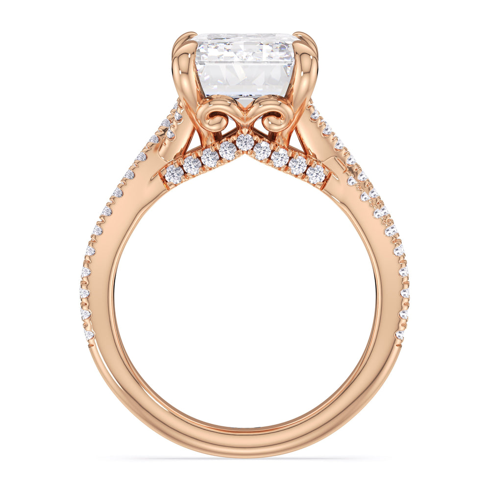 Elegance Twisted Pave Engagement Ring with Emerald Cut Diamond in 14KT Rose Gold view 4
