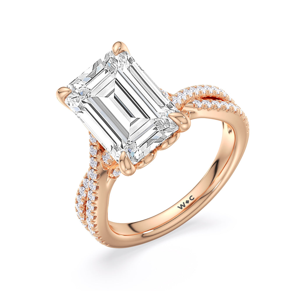 Elegance Twisted Pave Engagement Ring with Emerald Cut Diamond in 14KT Rose Gold view 5
