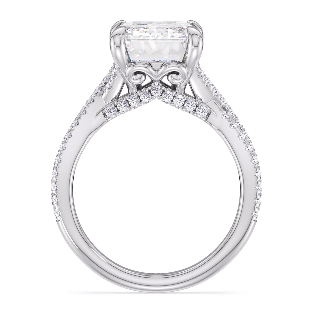 Elegance Twisted Pave Engagement Ring with Emerald Cut Diamond in 14KT Platinum view 4
