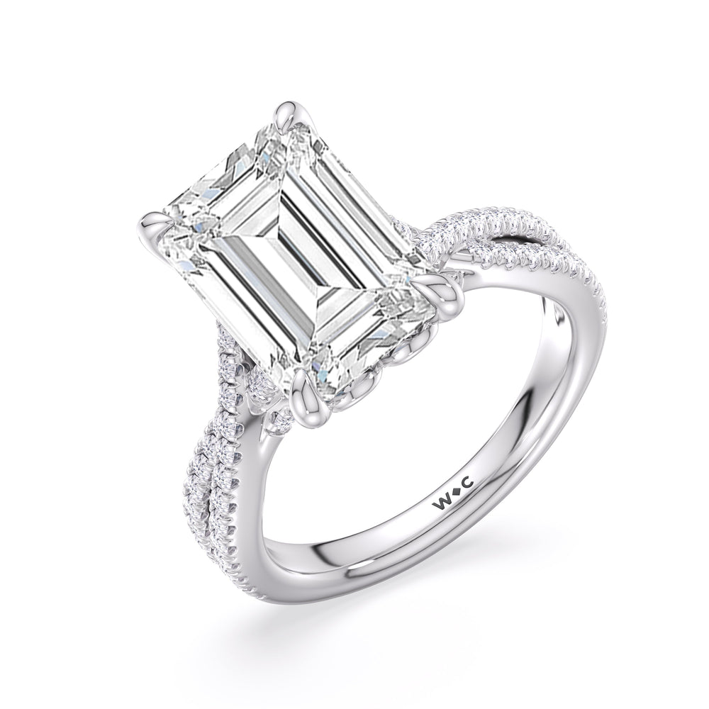 Elegance Twisted Pave Engagement Ring with Emerald Cut Diamond in 14KT Platinum view 5

