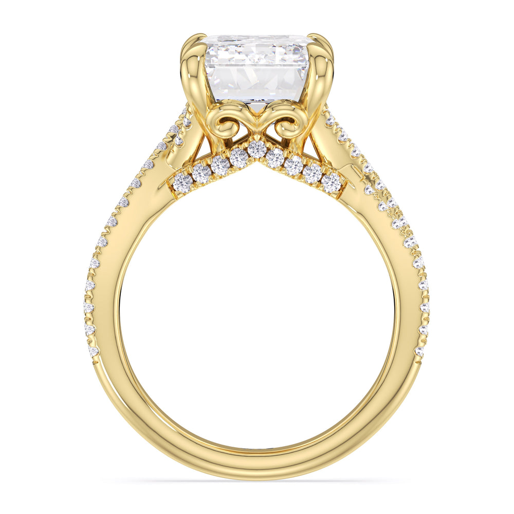 Elegance Twisted Pave Engagement Ring with Emerald Cut Diamond in 14KT Yellow Gold view 4
