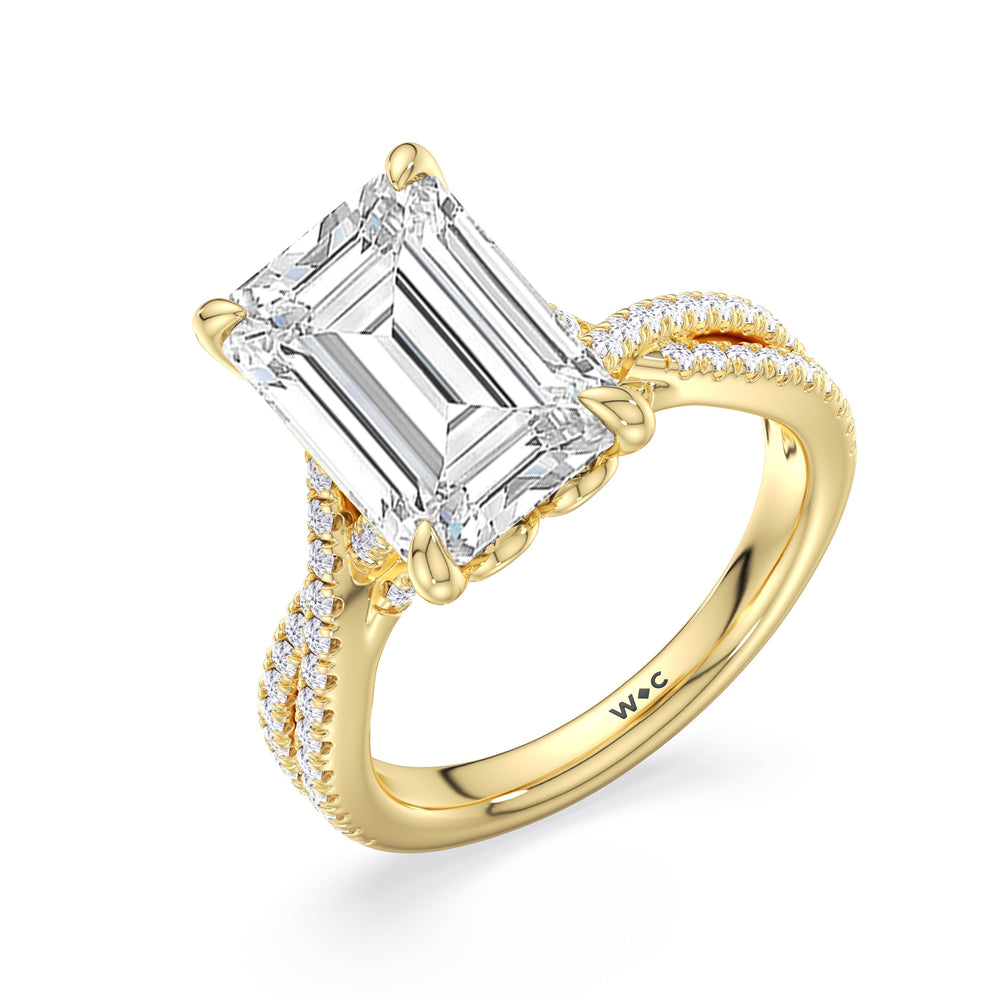 Elegance Twisted Pave Engagement Ring with Emerald Cut Diamond in 14KT Yellow Gold view 5

