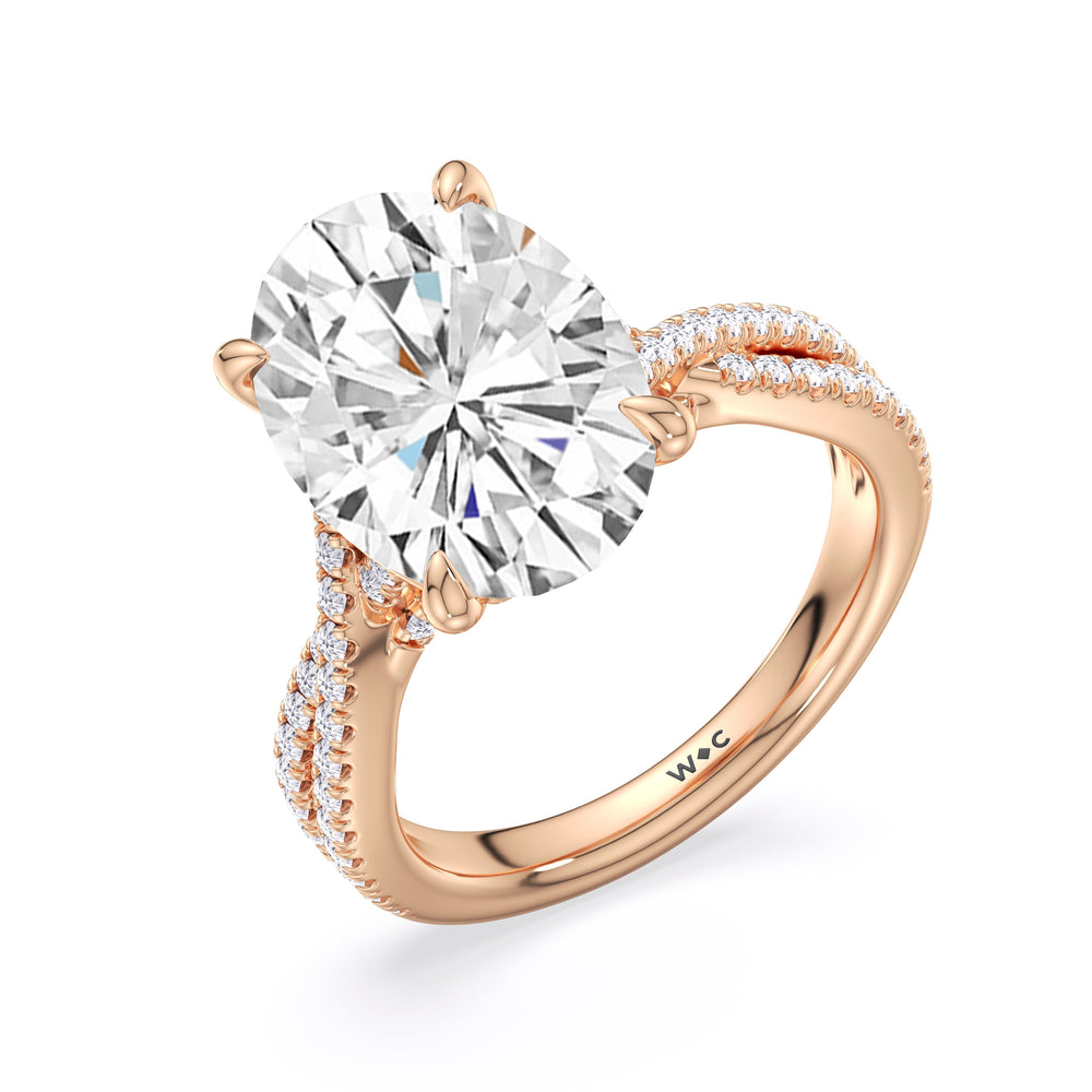 Elegance Twisted Pave Engagement Ring with Oval Cut Diamond in 14KT Rose Gold view 5
