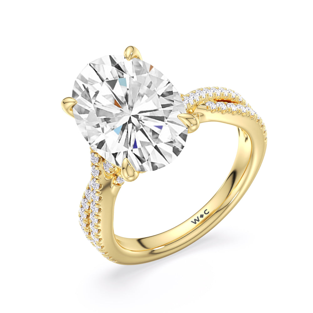 Elegance Twisted Pave Engagement Ring with Oval Cut Diamond in 14KT Yellow Gold view 5
