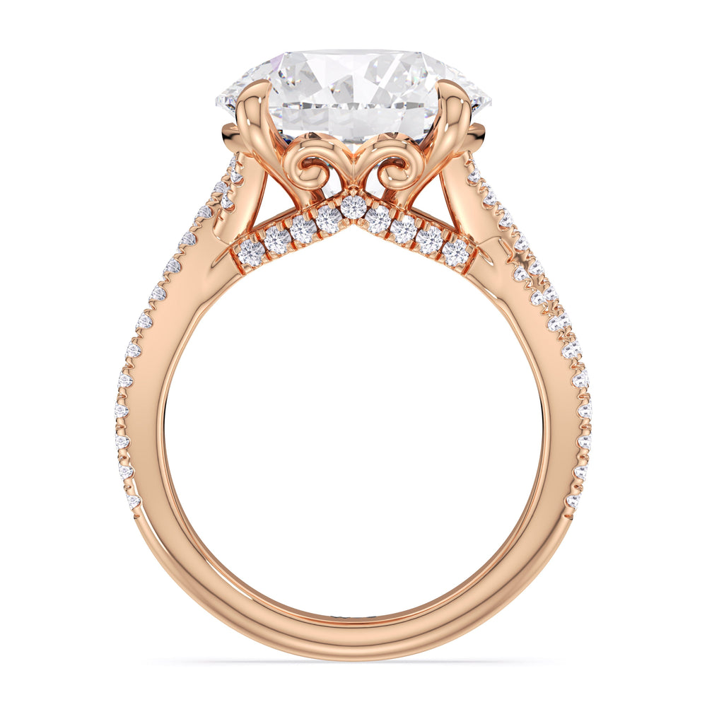 Elegance Twisted Pave Engagement Ring with Round Cut Diamond in 14KT Rose Gold view 4
