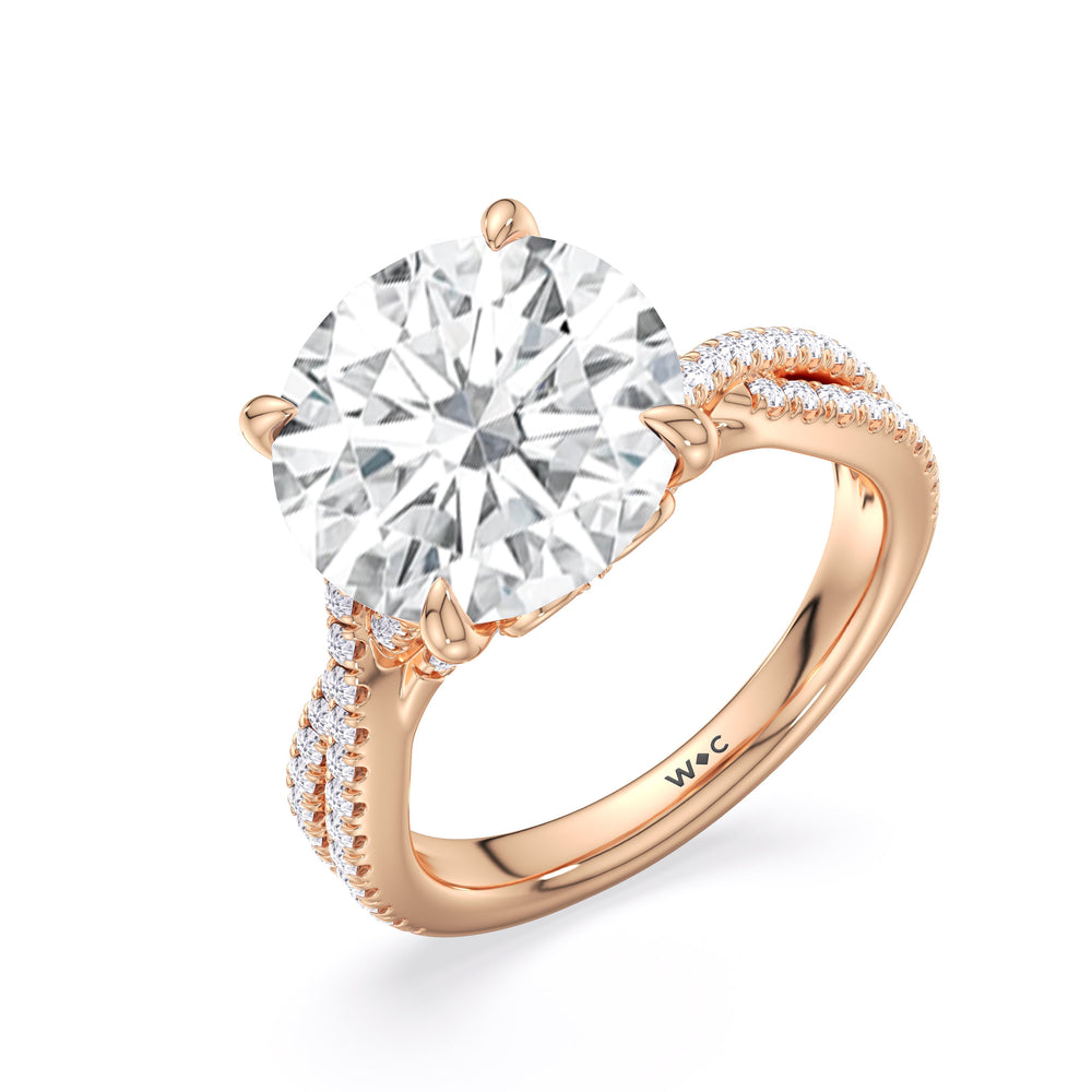 Elegance Twisted Pave Engagement Ring with Round Cut Diamond in 14KT Rose Gold view 5
