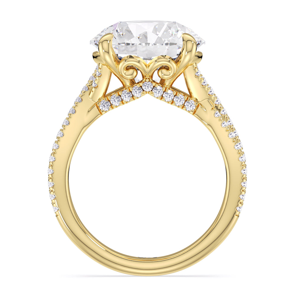 Elegance Twisted Pave Engagement Ring with Round Cut Diamond in 14KT Yellow Gold view 4
