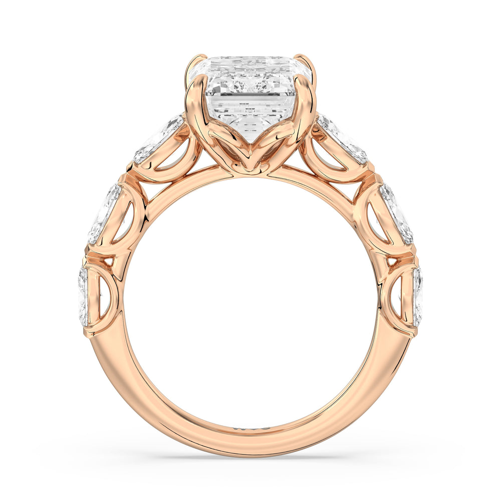 Elegance Marquise Accent Studded Engagement Ring with Emerald Cut Diamond in 14KT Rose Gold view 4
