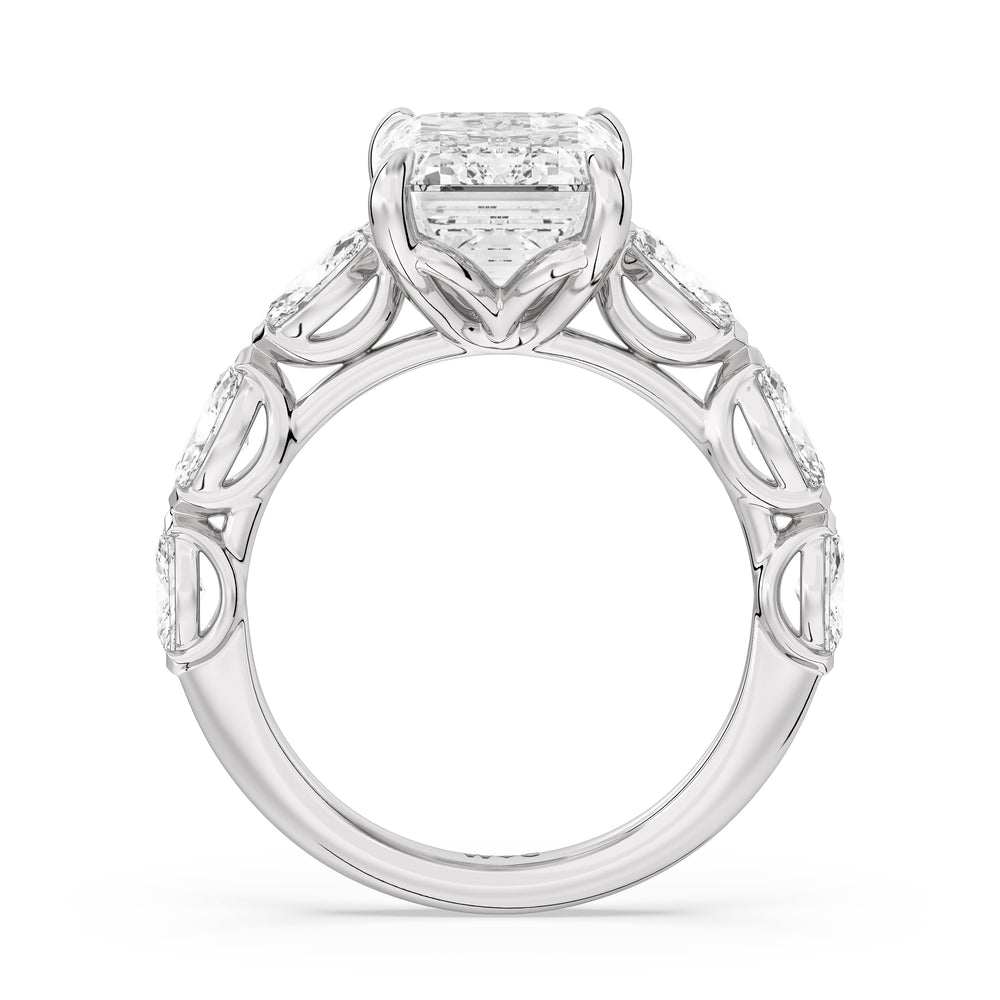 Elegance Marquise Accent Studded Engagement Ring with Emerald Cut Diamond in 14KT Platinum view 4
