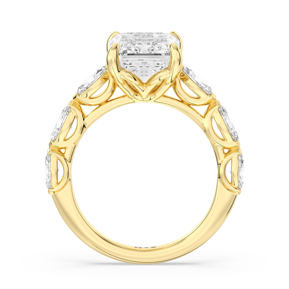 Elegance Marquise Accent Studded Engagement Ring with Emerald Cut Diamond in 14KT Yellow Gold view 4
