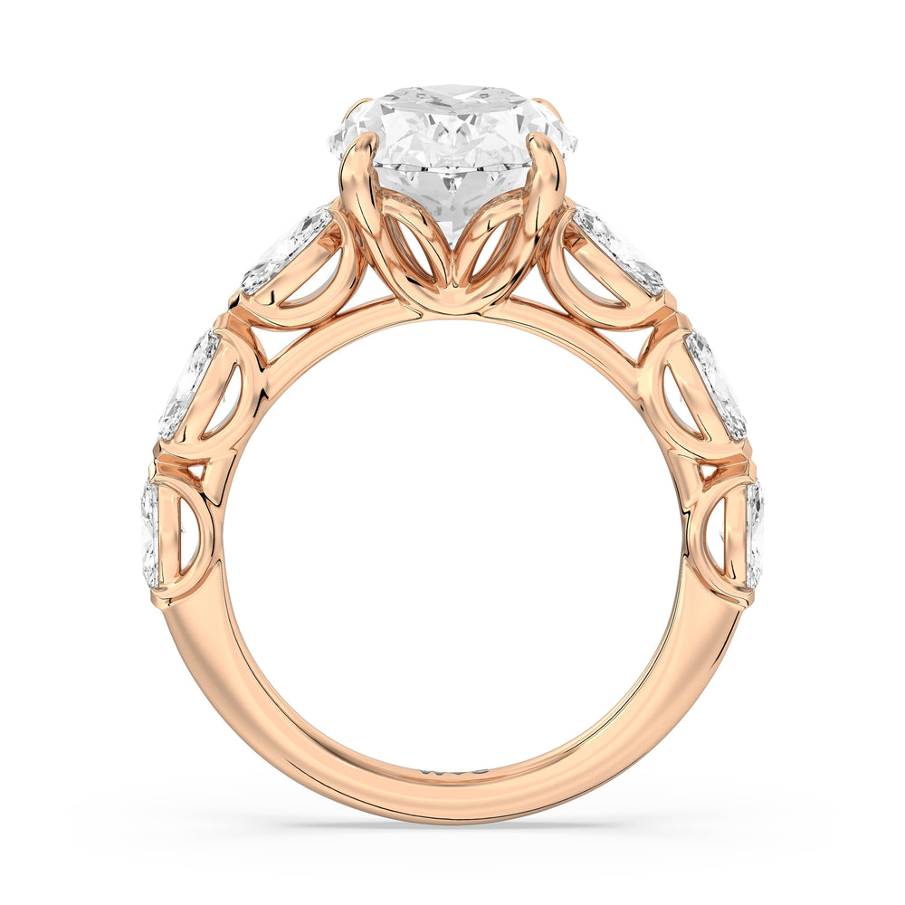 Elegance Marquise Accent Studded Engagement Ring with Oval Cut Diamond in 14KT Rose Gold view 4
