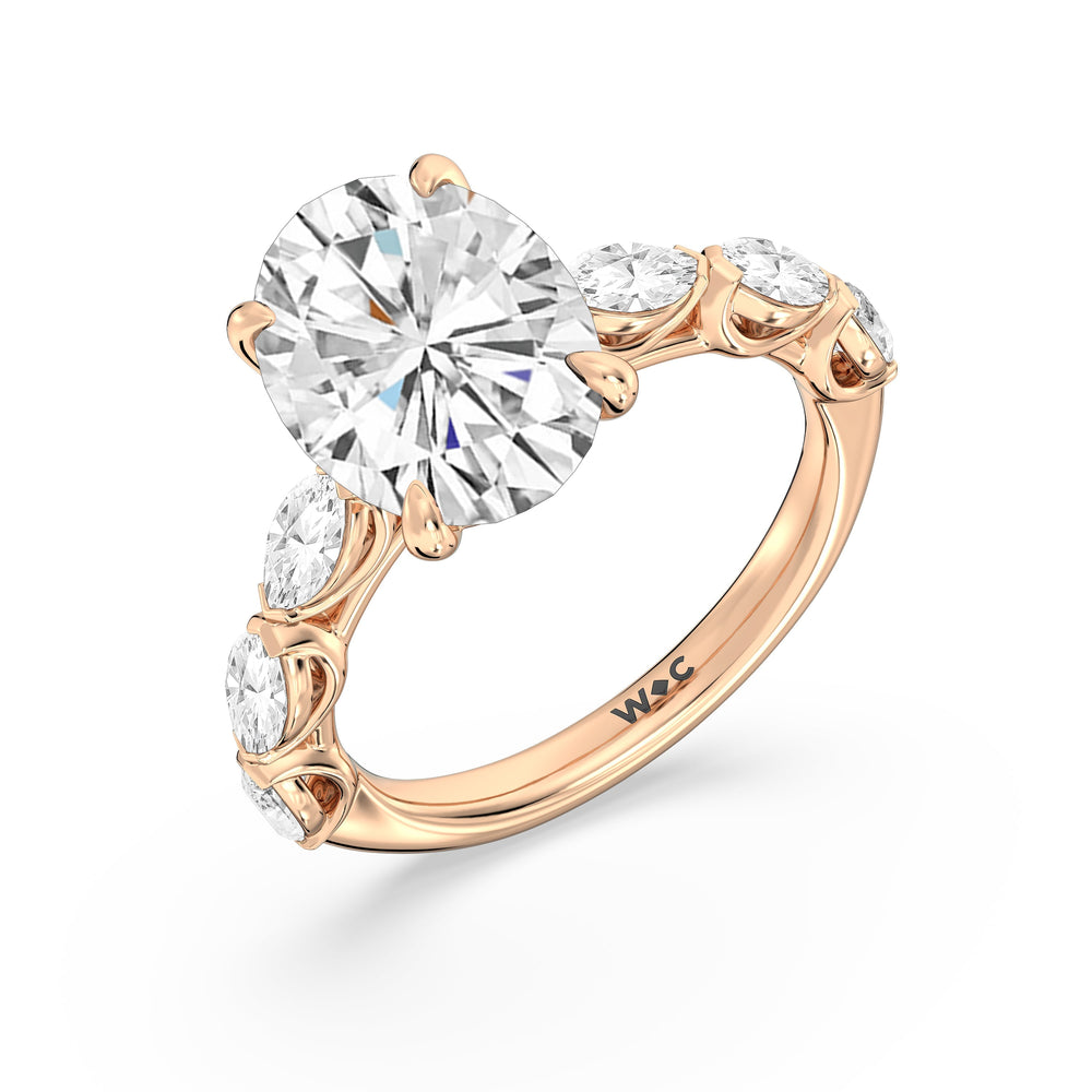 Elegance Marquise Accent Studded Engagement Ring with Oval Cut Diamond in 14KT Rose Gold view 5
