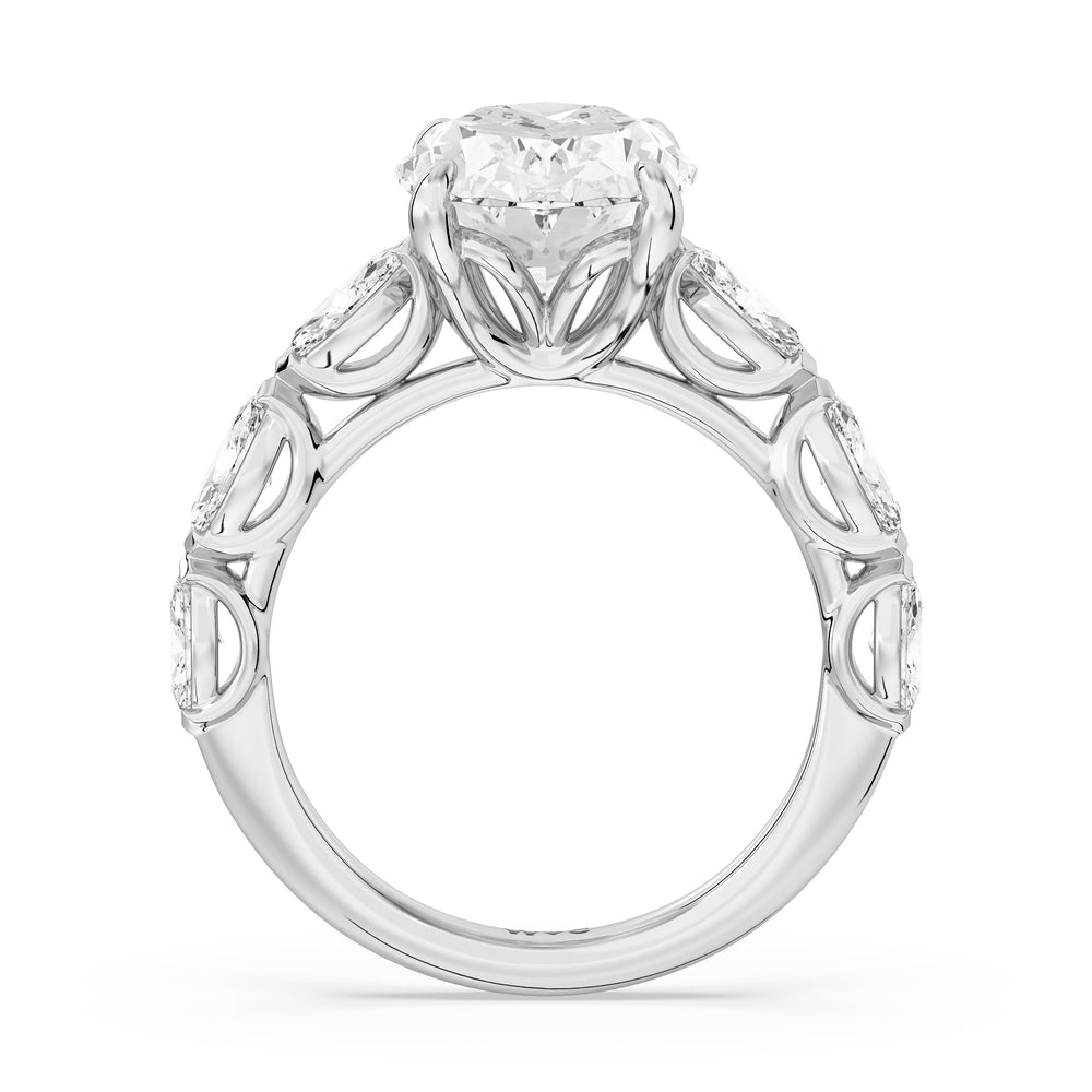 Elegance Marquise Accent Studded Engagement Ring with Oval Cut Diamond in 14KT Platinum view 4

