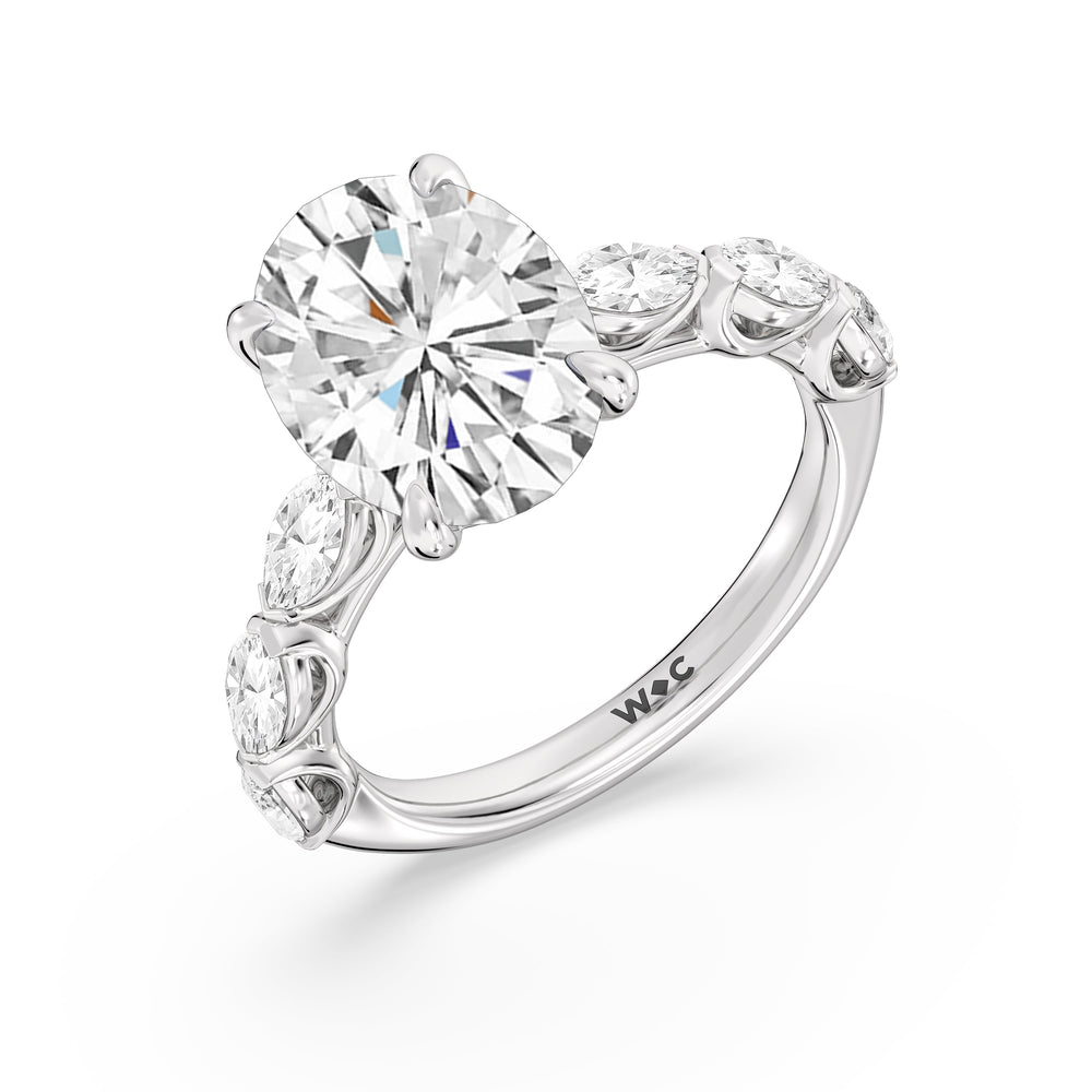 Elegance Marquise Accent Studded Engagement Ring with Oval Cut Diamond in 14KT Platinum view 5
