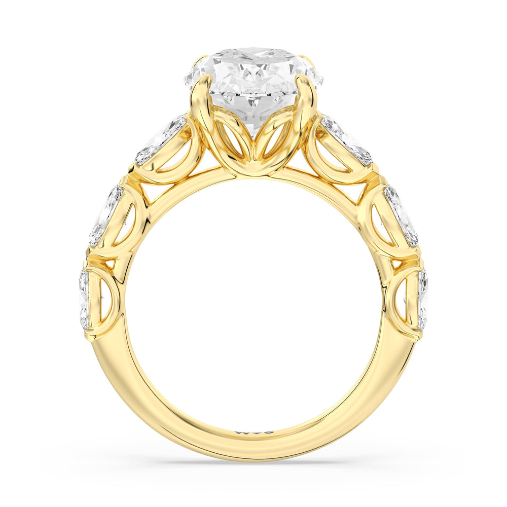 Elegance Marquise Accent Studded Engagement Ring with Oval Cut Diamond in 14KT Yellow Gold view 4
