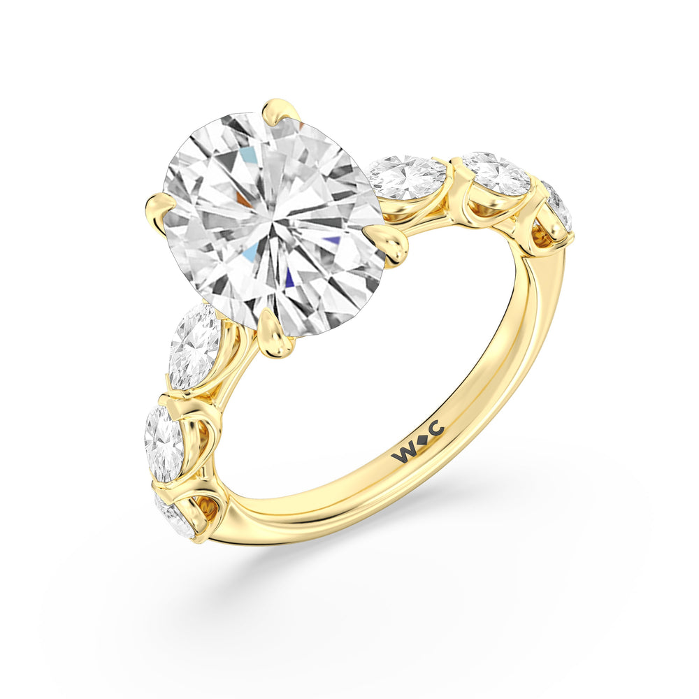 Elegance Marquise Accent Studded Engagement Ring with Oval Cut Diamond in 14KT Yellow Gold view 5
