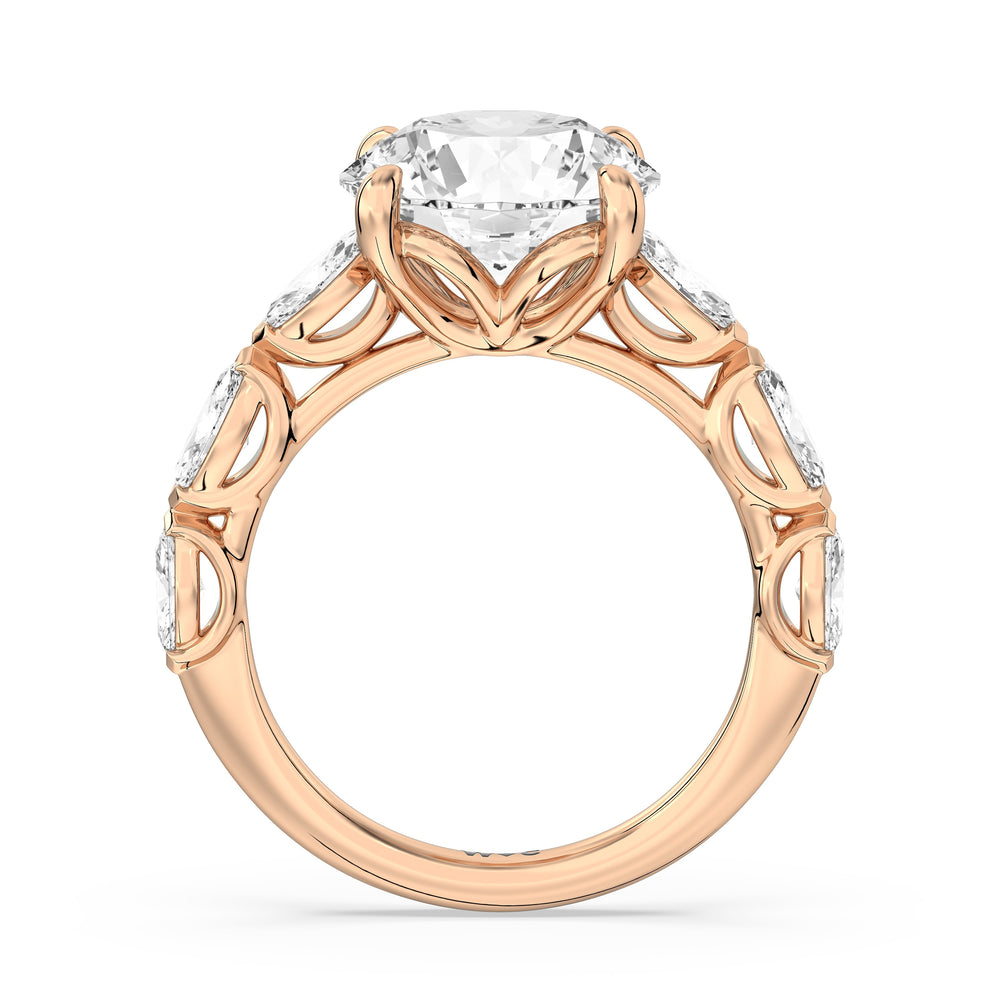 Elegance Marquise Accent Studded Engagement Ring with Round Cut Diamond in 14KT Rose Gold view 4
