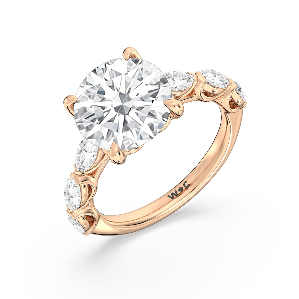 Elegance Marquise Accent Studded Engagement Ring with Round Cut Diamond in 14KT Rose Gold view 5
