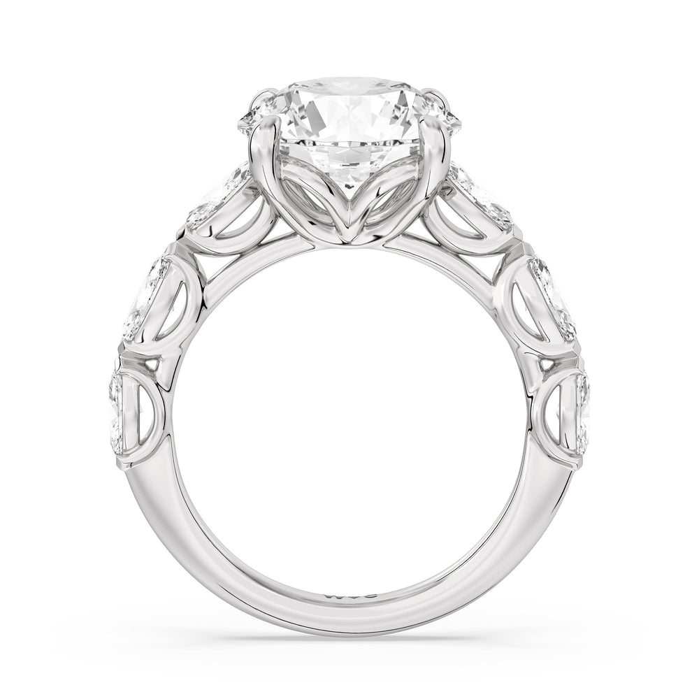 Elegance Marquise Accent Studded Engagement Ring with Round Cut Diamond in 14KT Platinum view 4
