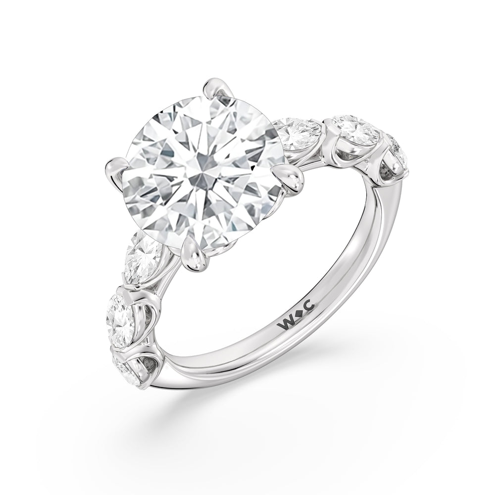 Elegance Marquise Accent Studded Engagement Ring with Round Cut Diamond in 14KT Platinum view 5
