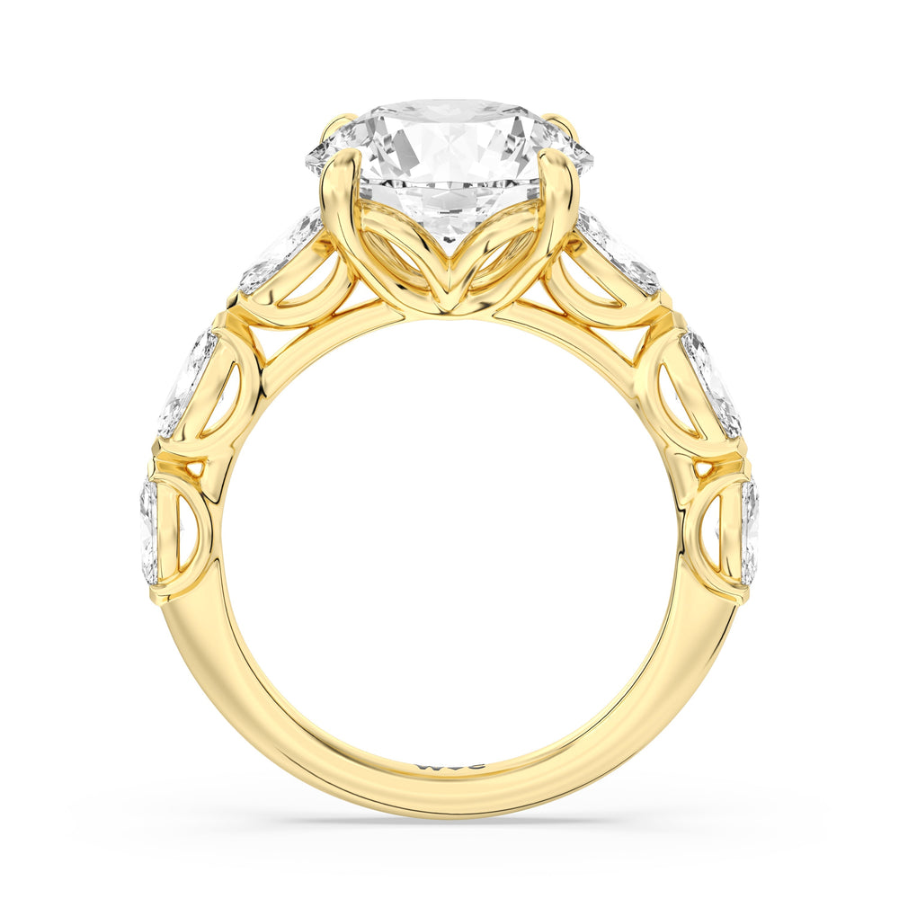 Elegance Marquise Accent Studded Engagement Ring with Round Cut Diamond in 14KT Yellow Gold view 4
